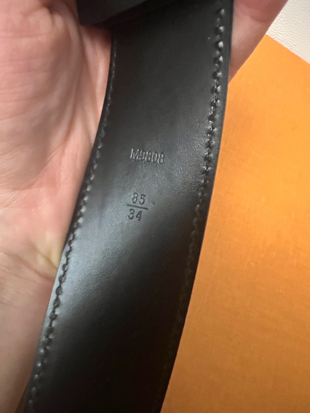 LV Initiales Black Checkered Leather Belt with Matte Black Initial Buckle - Picture 7 of 8